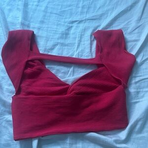 SHEIN Red Sleeveless Ribbed Cut Out Bodysuit